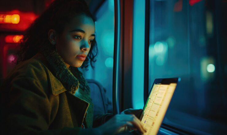 Pengguna membaca syarat bonus di mobile